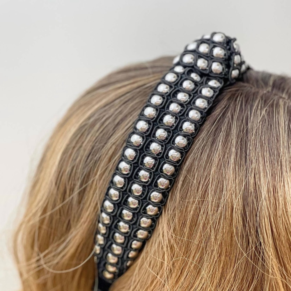 Black and Silver Studded Top Knot Headband